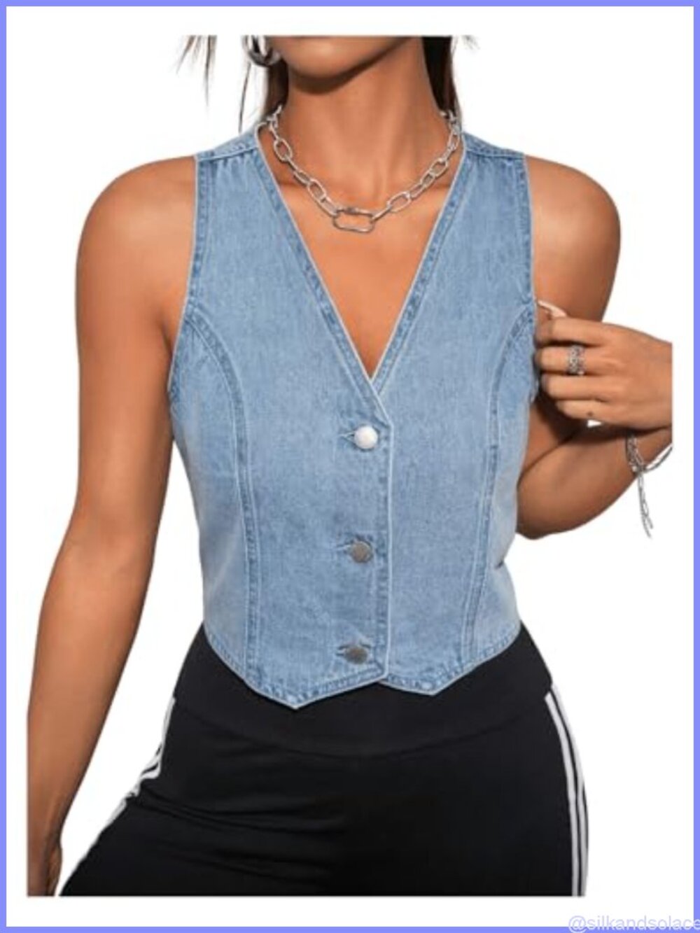 Women's Button Front Denim Sleeveless Vest Crop Waistcoat Y2K